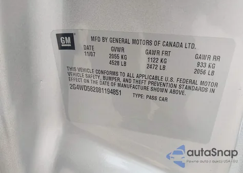 2008 Buick Lacrosse Cxl from USA, damaged, VIN 2G4WD582081194851